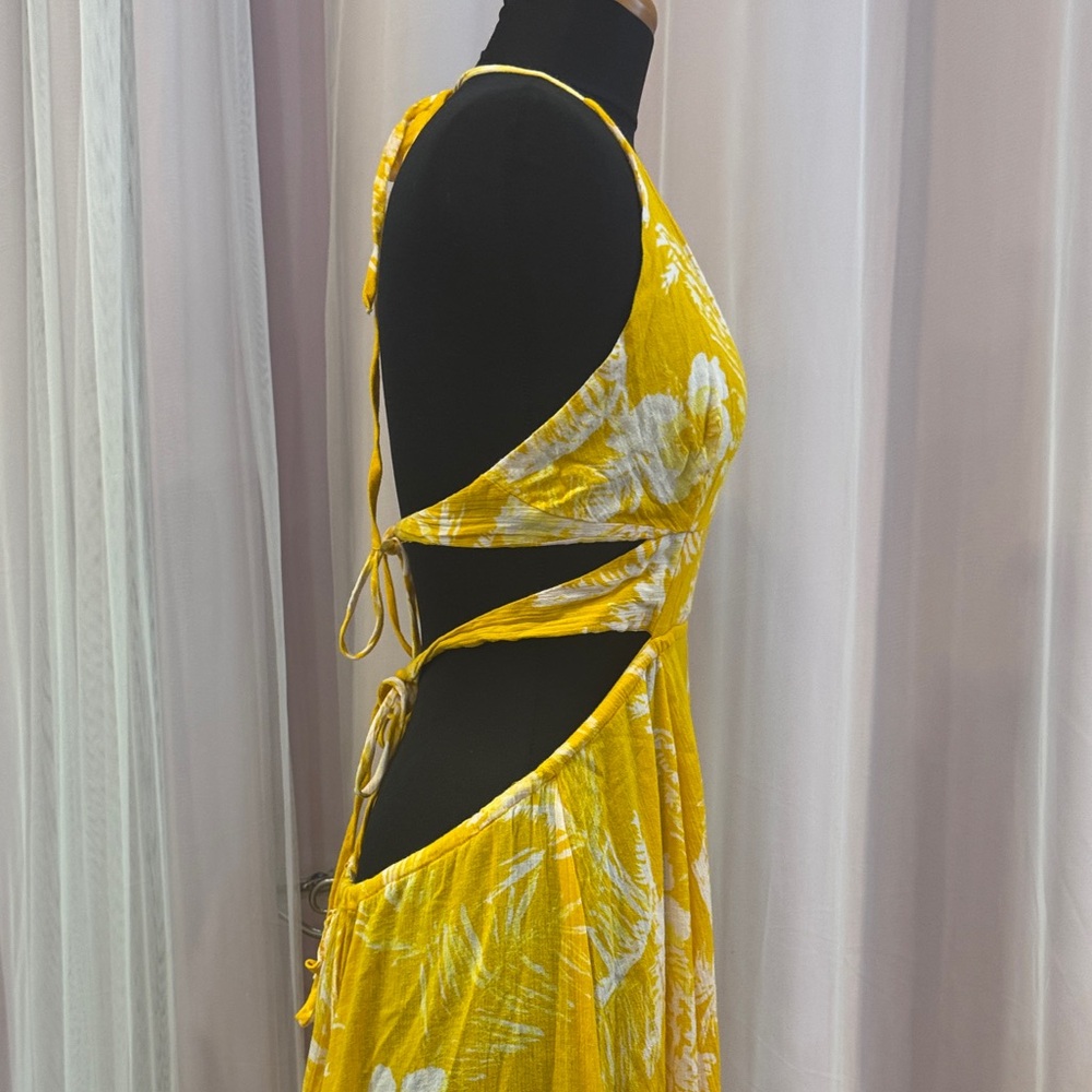 Marigold Yellow Floral Halter Maxi Dress - Picture 4 of 6